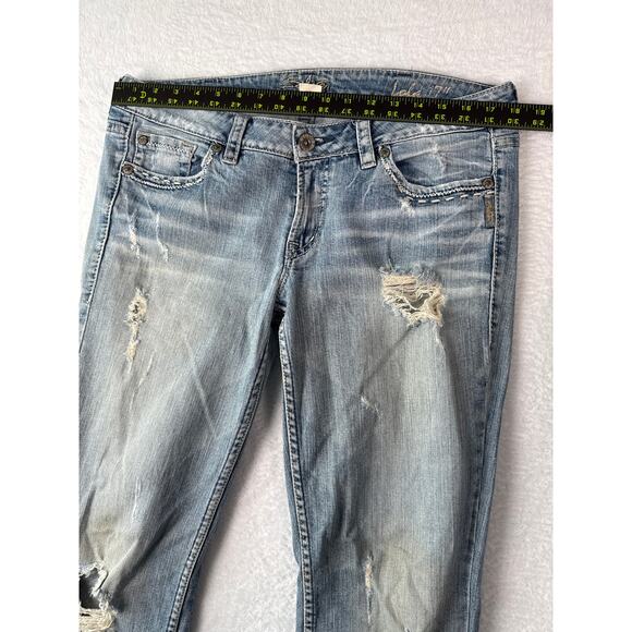 Silver Jeans Lola 17" Women 33x33 Wide Leg Destroyed Embroidered Pockets - Picture 5 of 10